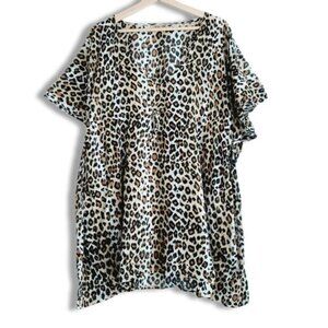 ECHO Light V-Neck Semi-Sheer Beach Cover-Up Leopard Print Sz O/S